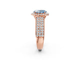 Rose gold Fancy Blue Oval  Halo Round Diamond Pave Band with Prong Setting_14