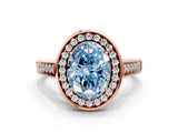 Rose gold Fancy Blue Oval  Halo Solitaire Diamond Ring with Pave Band and Bezel Setting_49