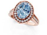 Rose gold Fancy Blue Oval  Halo Solitaire Diamond Ring with Pave Band and Bezel Setting_50