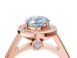Rose gold Fancy Blue Oval  Halo Solitaire Diamond Ring with Pave Band and Bezel Setting_53