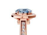Rose gold Fancy Blue Oval  Halo Solitaire Diamond Ring with Pave Band and Bezel Setting_54