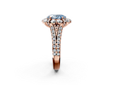 Rose gold Fancy Blue Oval  Halo Split Shank Diamond Engagement Ring with Pave Band and Four-Prong Setting_55
