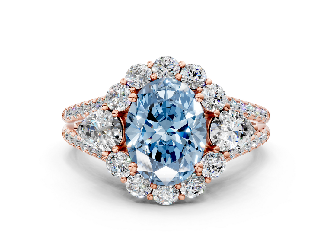 Rose gold Fancy Blue Oval  Halo Split Shank Diamond Engagement Ring with Prong Setting_20