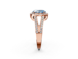 Rose gold Fancy Blue Oval  Halo Split Shank Diamond Ring with Four-Prong Setting_34