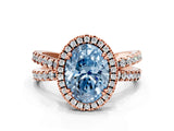 Rose gold Fancy Blue Oval  Halo Split Shank Diamond Ring with Pavé Setting_26
