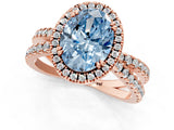 Rose gold Fancy Blue Oval  Halo Split Shank Diamond Ring with Pavé Setting_27
