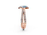 Rose gold Fancy Blue Oval  Halo Split Shank Diamond Ring with Pavé Setting_28