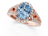 Rose gold Fancy Blue Oval  Halo Split Shank Diamond Ring with Prong Setting_21