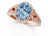 Rose gold Fancy Blue Oval  Halo Split Shank Pave Diamond Ring with Four-Prong Setting_50