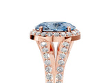 Rose gold Fancy Blue Oval  Halo Split Shank Pave Diamond Ring with Four-Prong Setting_54