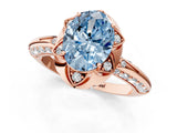 Rose gold Fancy Blue Oval  Halo Split Shank Pave Diamond Ring with Petal Prong Setting_22