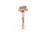 Rose gold Fancy Blue Oval  Halo Split Shank Pave Diamond Ring with Petal Prong Setting_23