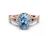Rose gold Fancy Blue Oval  Halo Twist Band Solitaire Prong Setting Ring_76