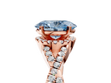 Rose gold Fancy Blue Oval  Halo Twist Band Solitaire Prong Setting Ring_81