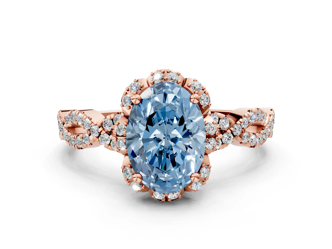 Rose gold Fancy Blue Oval  Halo Twist Band Solitaire Ring with Six-Prong Setting_32