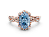 Rose gold Fancy Blue Oval  Halo Twist Band Solitaire Ring with Six-Prong Setting_32