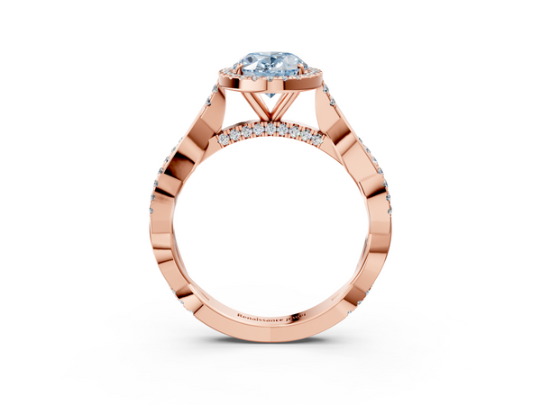 Rose gold Fancy Blue Oval  Halo Twist Band Solitaire Ring