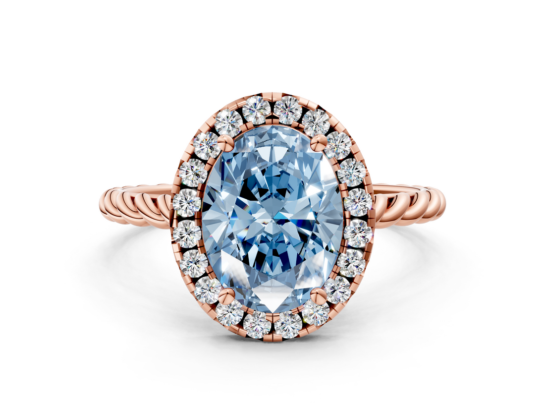 Rose gold Fancy Blue Oval  Halo Twisted Band Four-Prong Diamond Ring_20