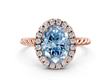 Rose gold Fancy Blue Oval  Halo Twisted Band Four-Prong Diamond Ring_20