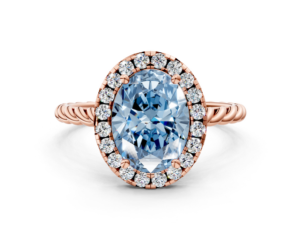 Rose gold Fancy Blue Oval  Halo Twisted Band Four-Prong Diamond Ring