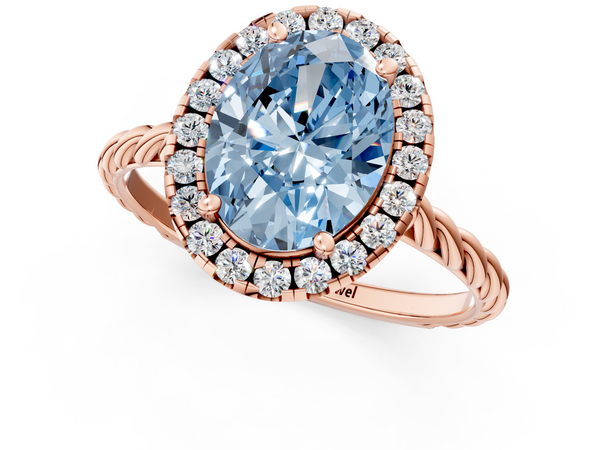 Rose gold Fancy Blue Oval  Halo Twisted Band Four-Prong Diamond Ring