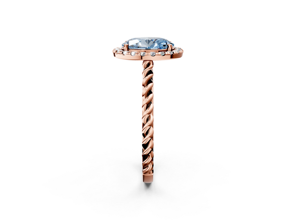Rose gold Fancy Blue Oval  Halo Twisted Band Four-Prong Diamond Ring