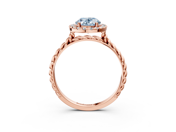 Rose gold Fancy Blue Oval  Halo Twisted Band Four-Prong Diamond Ring