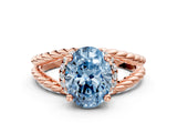Rose gold Fancy Blue Oval  Halo Twisted Band Four-Prong Ring_49