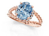 Rose gold Fancy Blue Oval  Halo Twisted Band Four-Prong Ring_50