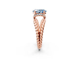 Rose gold Fancy Blue Oval  Halo Twisted Band Four-Prong Ring_51