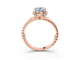 Rose gold Fancy Blue Oval  Halo Twisted Band Four-Prong Ring_52