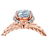 Rose gold Fancy Blue Oval  Halo Twisted Band Four-Prong Ring_53