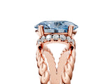 Rose gold Fancy Blue Oval  Halo Twisted Band Four-Prong Ring_54