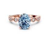 Rose gold Fancy Blue Oval  Milgrain Bezel Diamond Engagement Ring with Solitaire Prong Setting_143