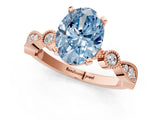 Rose gold Fancy Blue Oval  Milgrain Bezel Diamond Engagement Ring with Solitaire Prong Setting_144