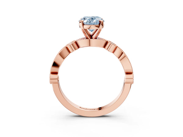 Rose Gold Oval Solitaire Engagement Ring Setting for Fancy Blue Center with Milgrain Bezel Accents