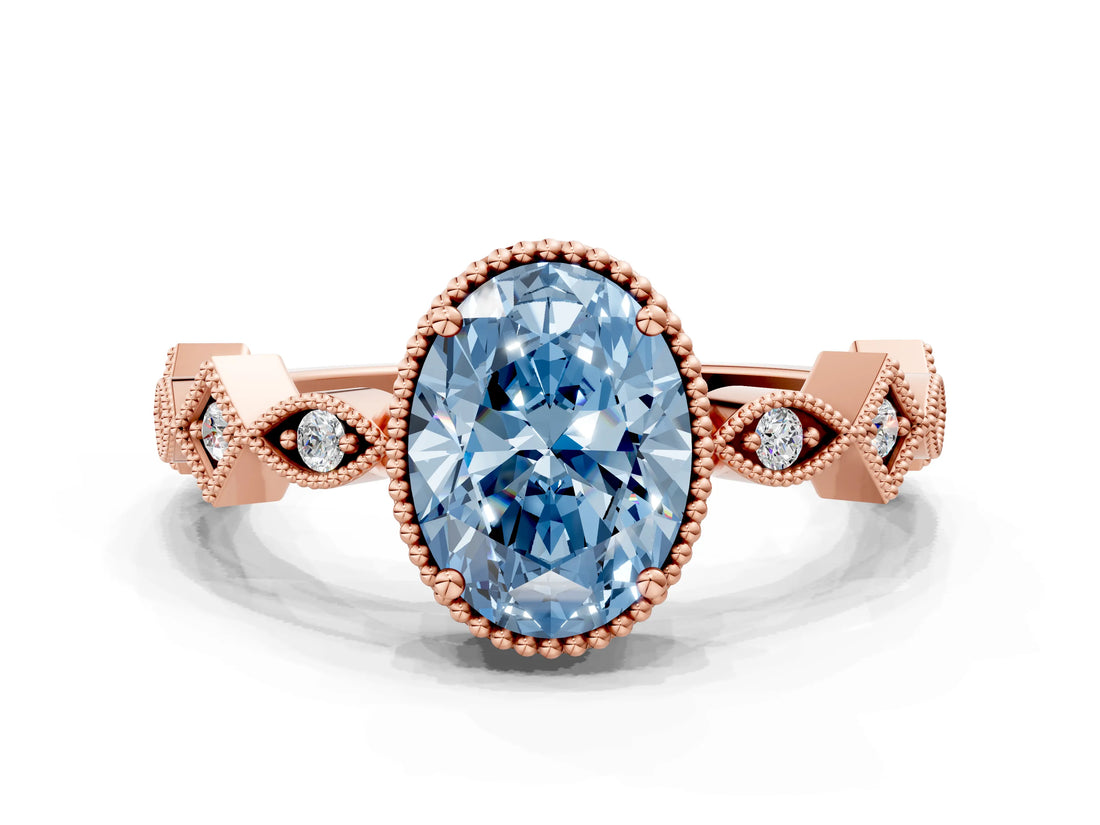 Rose gold Fancy Blue Oval  Milgrain Marquise Diamond Twist Band Ring_62