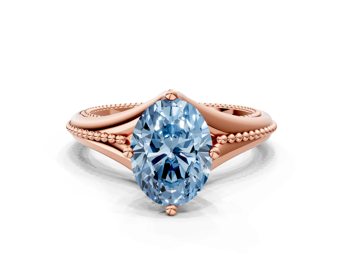 Rose gold Fancy Blue Oval  Solitaire Beaded Band Six-Prong Setting_12