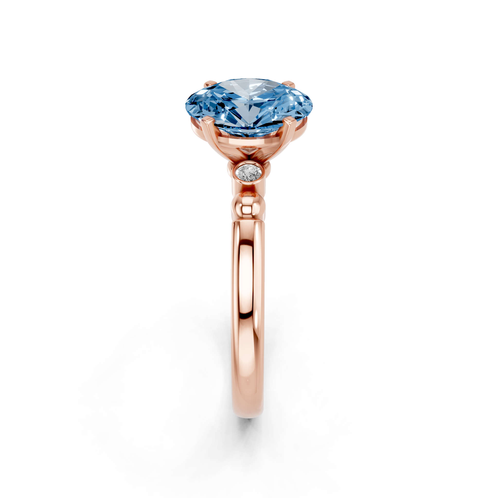 Rose gold Fancy Blue Oval  Solitaire Beaded Band with Four-Prong Setting_4