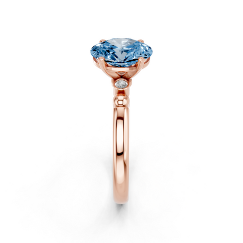 Rose gold Fancy Blue Oval  Solitaire Beaded Band with Four-Prong Setting_4