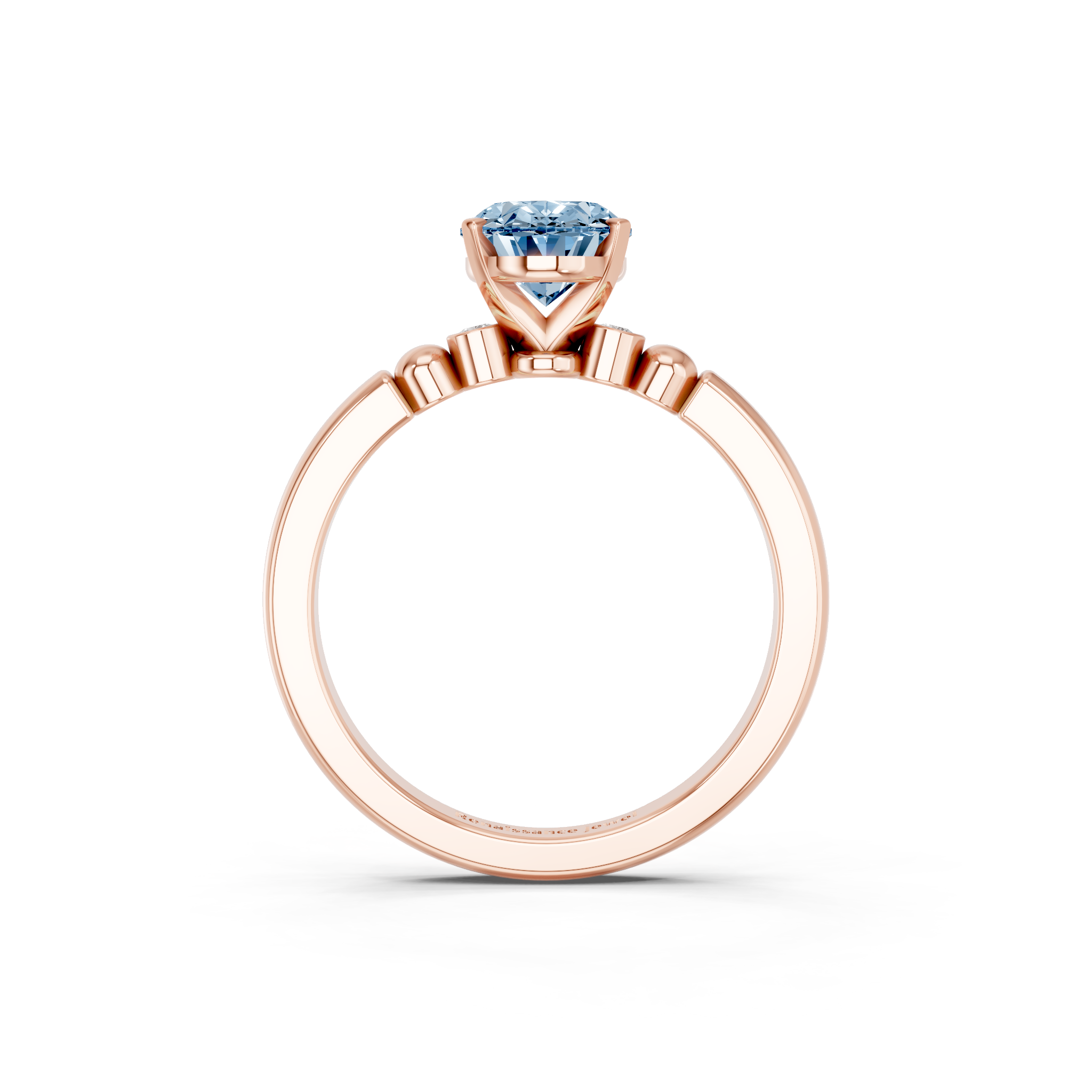 Rose gold Fancy Blue Oval  Solitaire Beaded Band with Four-Prong Setting_5