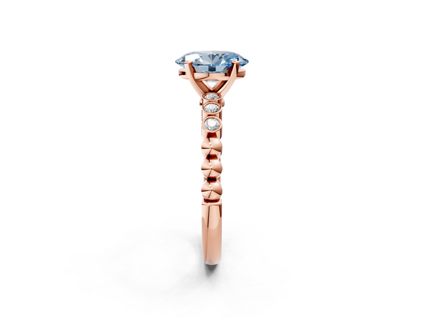 Rose gold Fancy Blue Oval  Solitaire Bezel Accent Diamond Engagement Ring with Beaded Band and Four-Prong Setting