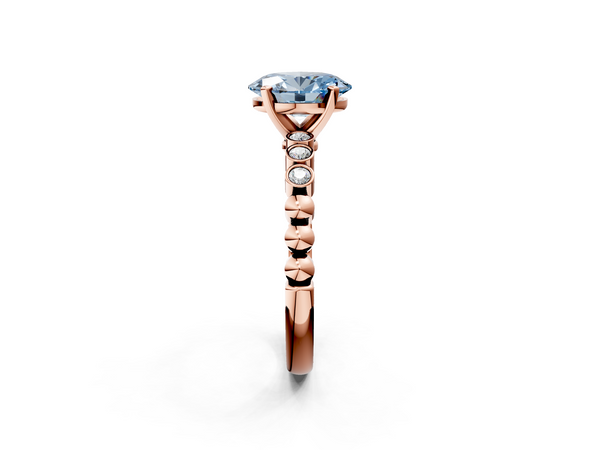 Rose gold Fancy Blue Oval  Solitaire Bezel Accent Diamond Engagement Ring with Beaded Band and Four-Prong Setting