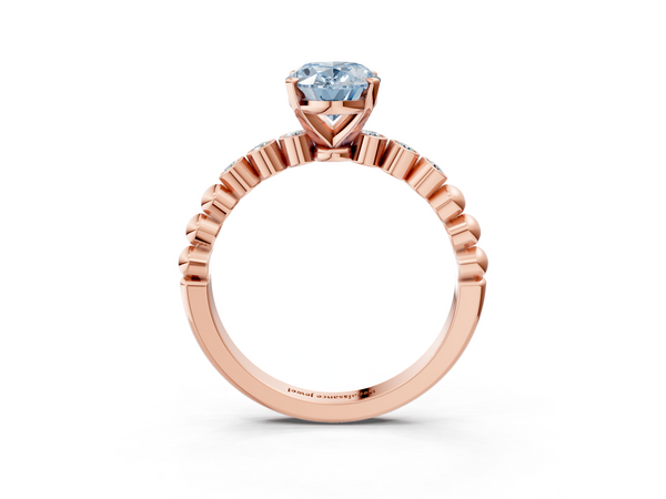 Rose gold Fancy Blue Oval  Solitaire Bezel Accent Diamond Engagement Ring with Beaded Band and Four-Prong Setting