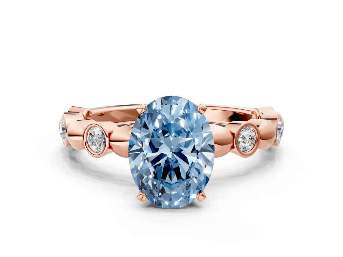 Rose gold Fancy Blue Oval  Solitaire Bezel-Set Diamond Ring with Beaded Band and Four-Prong Setting_32