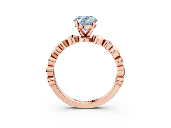 Rose Gold Oval Engagement Ring Setting for Fancy Blue Center with Bezel Station Beaded Band