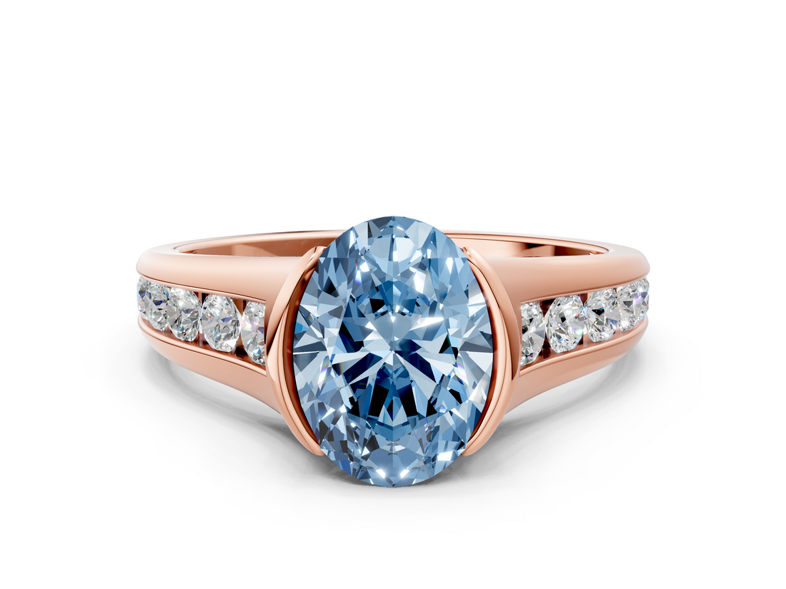Rose gold Fancy Blue Oval  Solitaire Bezel-Set Diamond Ring with Channel-Set Band_37