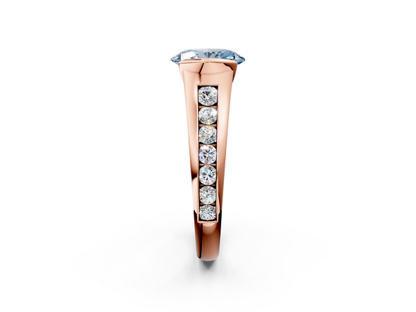 Rose gold Fancy Blue Oval  Solitaire Bezel-Set Diamond Ring with Channel-Set Band