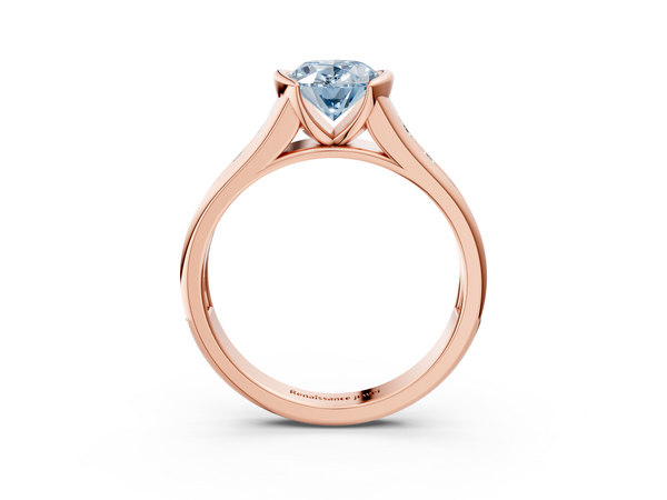 Rose gold Fancy Blue Oval  Solitaire Bezel-Set Diamond Ring with Channel-Set Band