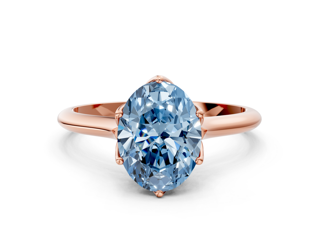Rose gold Fancy Blue Oval  Solitaire Cathedral Diamond Ring with Six-Prong Setting_16